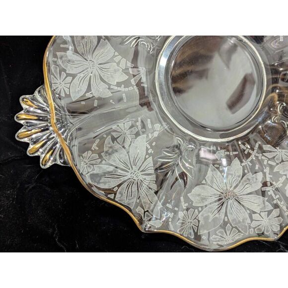 Fostoria Baroque MCM Etched Handle Cake Plate Serveware EUC - Picture 3 of 6
